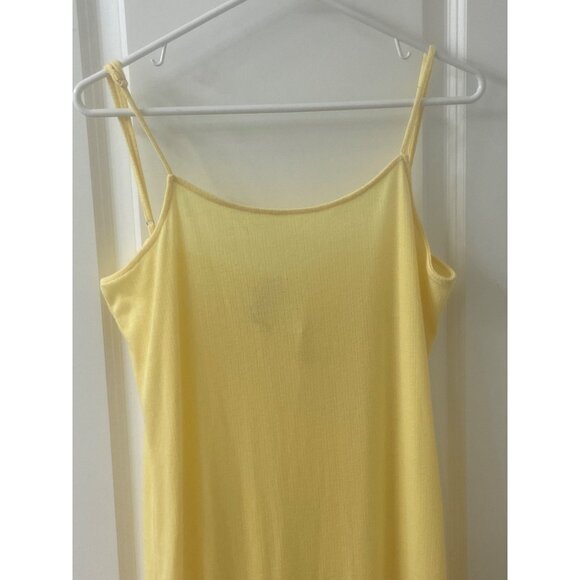Anthropologie XL Yellow Ribbed Knit Maxi Dress Adjustable Straps & Back Slit - Picture 7 of 13